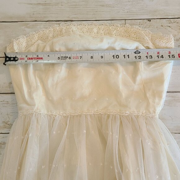 Vintage Handmade Satin Lace Sleeveless Tea Length Wedding Dress Cocktail Prom - Picture 5 of 12